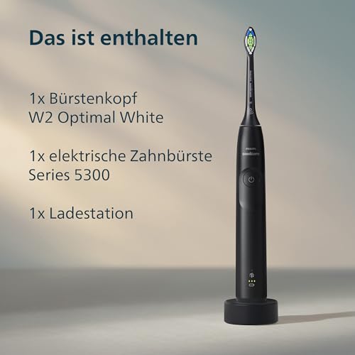 Philips Sonicare 5300 elektrische Zahnbürste, Schallzahnbürste mit 2 Intensitätsstufen, Andruckkontrolle, EasyStart, Smartimer und BrushPacer, Schwarz, Modell HX7101/01 [Neue Technologie]