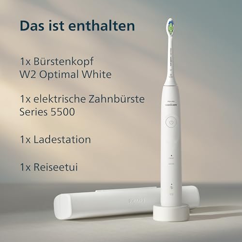 Philips Sonicare 5500 elektrische Zahnbürste, Schallzahnbürste mit 2 Putzmodi, Andruckkontrolle, EasyStart, SmarTimer und BrushPacer, Weiß, Modell HX7110/02 [Neue Technologie]