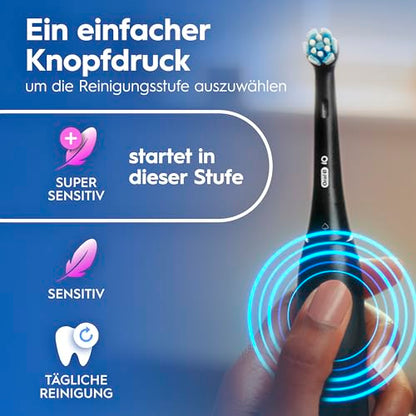 Oral-B iO Series 2 Elektrische Zahnbürste — Electric Toothbrush, Inkl. 1 Aufsteckbürste, Reise-Etui — 3 Putzmodi für Zahnpflege, GUT GETESTET (2,2) von STIFTUNG WARENTEST, Designed by Braun, Schwarz