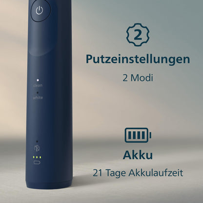 Philips Sonicare 5500 elektrische Zahnbürste, Schallzahnbürste mit 2 Putzmodi, Andruckkontrolle, EasyStart, SmarTimer und BrushPacer, Navy, Modell HX7113/01 [Neue Technologie]
