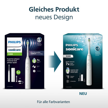 Philips Sonicare 5300 elektrische Zahnbürste, Schallzahnbürste mit 2 Intensitätsstufen, Andruckkontrolle, EasyStart, Smartimer und BrushPacer, Schwarz, Modell HX7101/01 [Neue Technologie]