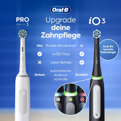 Oral-B Pro Series 3 Elektrische Zahnbürste Doppelpack — Electric Toothbrush, Inkl. 4 Aufsteckbürsten — 3 Putzmodi für Zahnpflege, Zahnbürste Elektrisch, Designed by Braun, Schwarz und Weiß