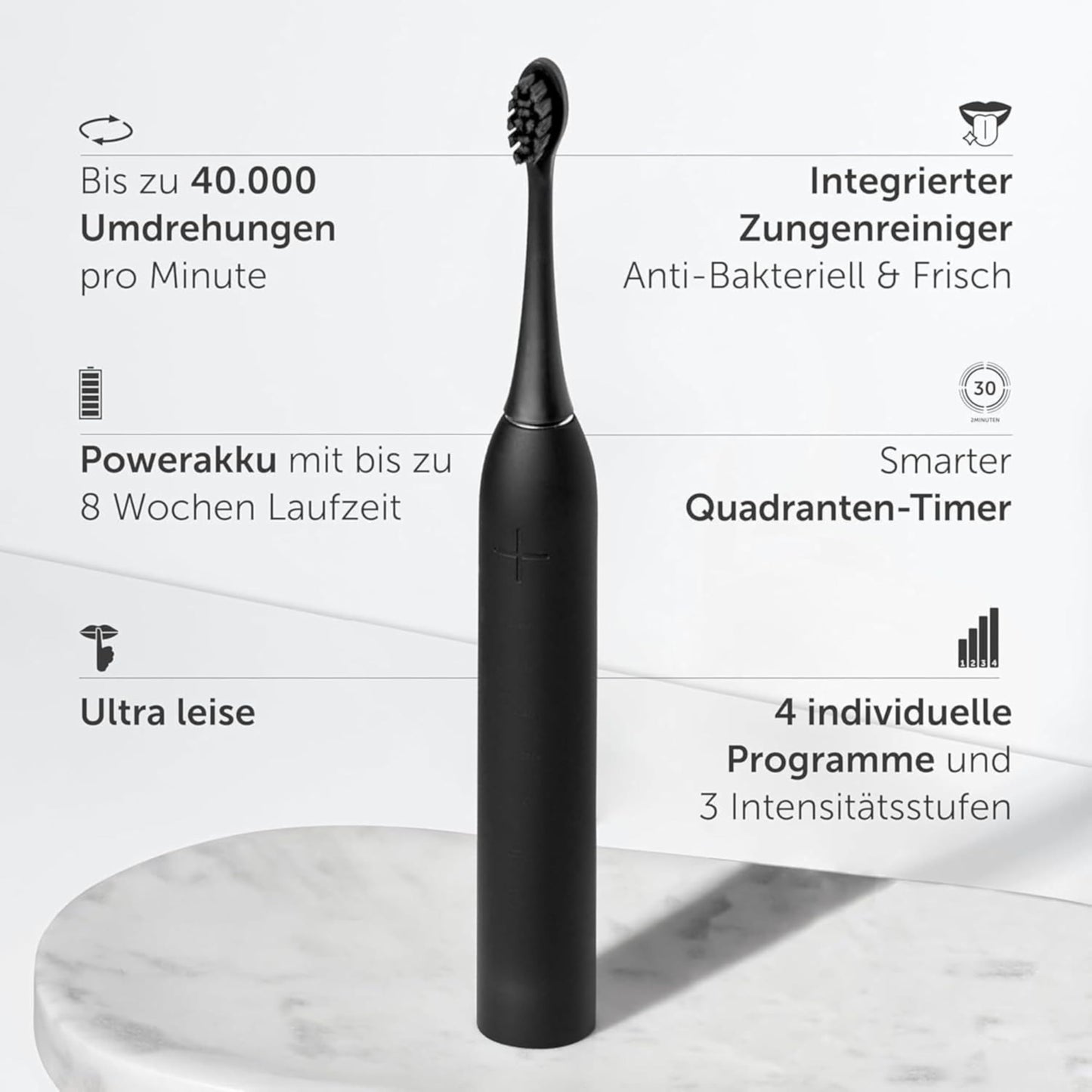 WonderSmile Schallzahnbürste Pro - Testsieger 2026* - Elektrische Zahnbürste IPX8, 4 Programme - TÜV SÜD-geprüft - mit Ladestation & 60 Tage Power Batterie mit Smart-Bürstenkopf (Ultimate Black)