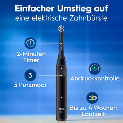 Oral-B iO Series 2 Elektrische Zahnbürste — Electric Toothbrush, Inkl. 1 Aufsteckbürste, Reise-Etui — 3 Putzmodi für Zahnpflege, GUT GETESTET (2,2) von STIFTUNG WARENTEST, Designed by Braun, Schwarz
