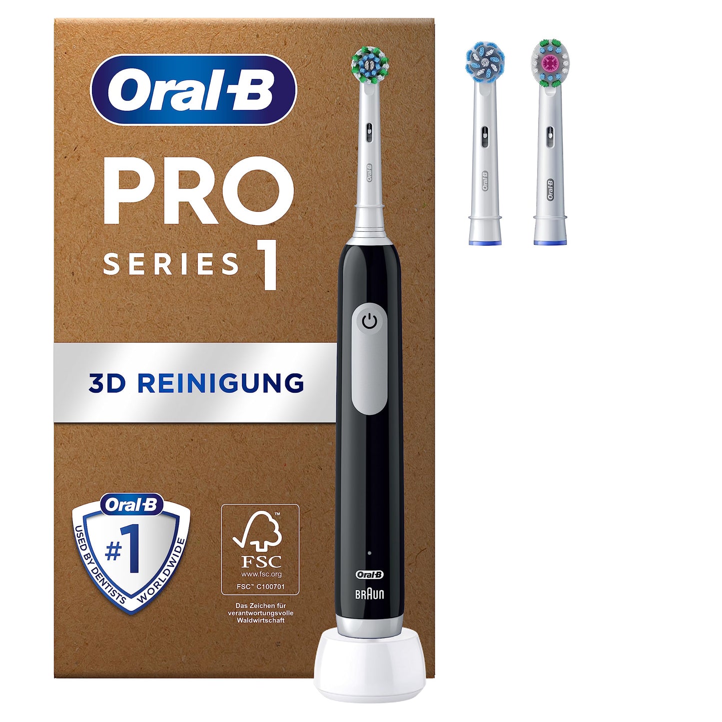 Oral-B Pro Series 1 Plus Edition Elektrische Zahnbürste — Electric Toothbrush, Inkl. 3 Aufsteckbürsten, 3 Putzmodi für Zahnpflege — Designed by Braun, Schwarz