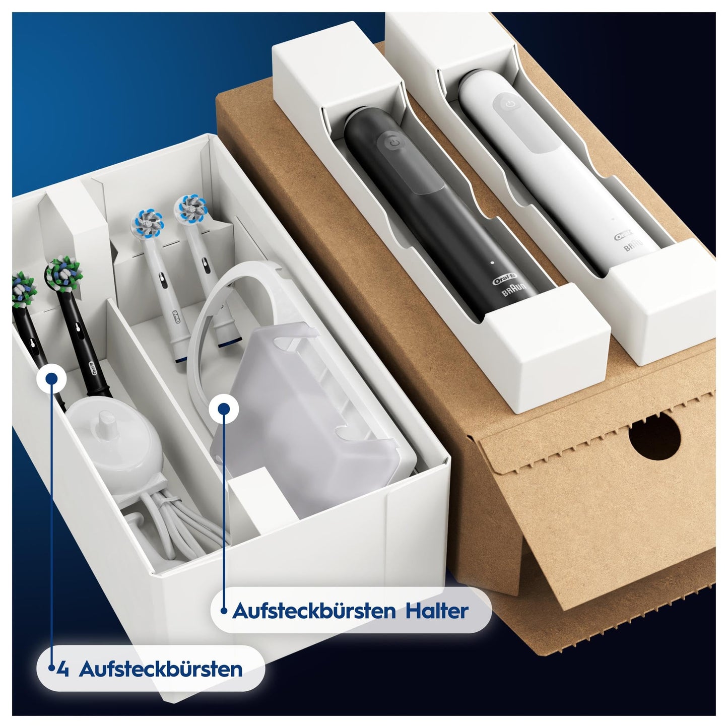 Oral-B Pro Series 3 Elektrische Zahnbürste Doppelpack — Electric Toothbrush, Inkl. 4 Aufsteckbürsten — 3 Putzmodi für Zahnpflege, Zahnbürste Elektrisch, Designed by Braun, Schwarz und Weiß