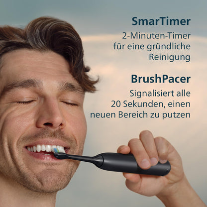Philips Sonicare 5300 elektrische Zahnbürste, Schallzahnbürste mit 2 Intensitätsstufen, Andruckkontrolle, EasyStart, Smartimer und BrushPacer, Schwarz, Modell HX7101/01 [Neue Technologie]